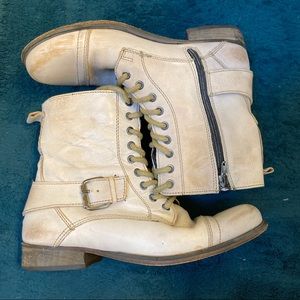 White distressed leather boots